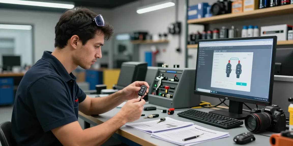 Hier klicken für Expertenlösungen im Bereich Autoschlüssel und Autoteile in modernem Werkstattumfeld.