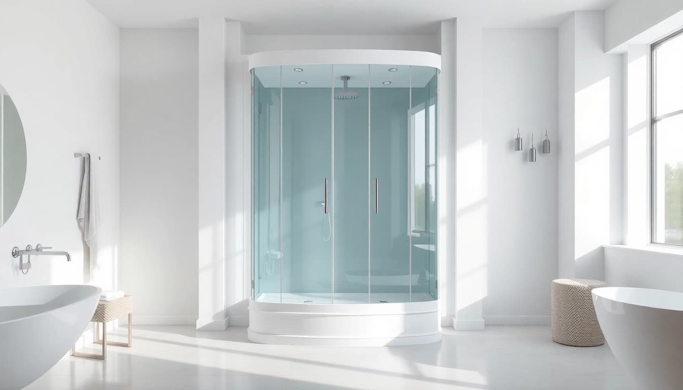 Duschkabine 80x80 in modernem Badezimmer mit eleganten Glaswänden und minimalistischen Elementen.