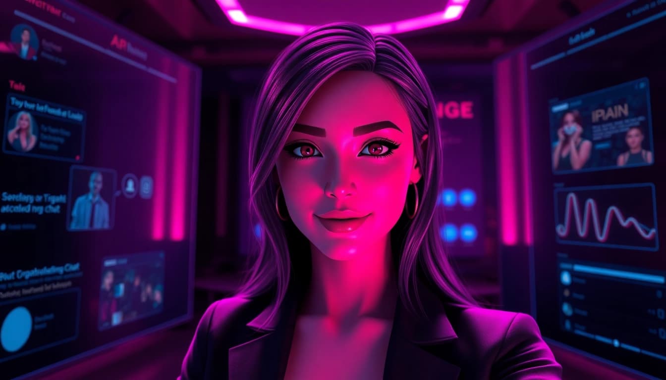 Engage with a captivating AI chat experience featuring adult conversations in a sleek virtual environment.