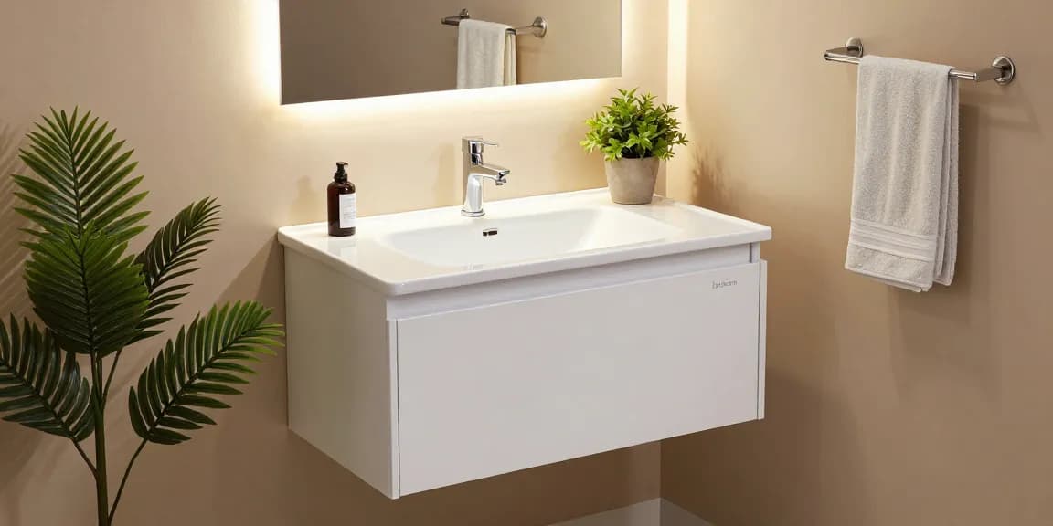 Ondiepe wastafel kast 36 cm diep met modern ontwerp in een stijlvolle badkamer.