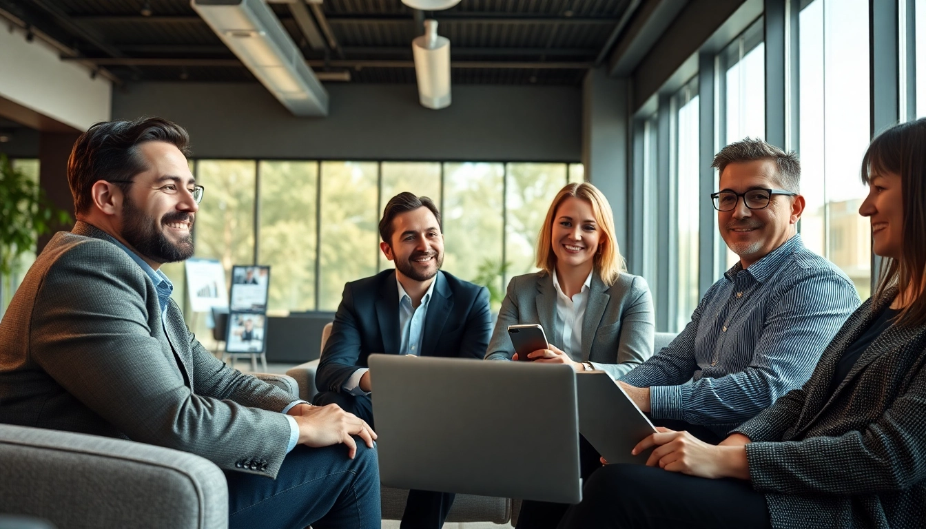 Businessfotograf München, der eine Besprechung in einem modernen Büro festhält.