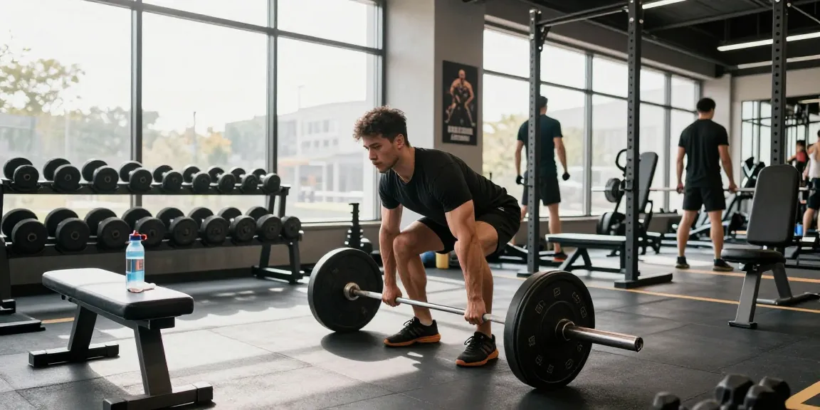 Intense Trainingsszene, die Fitnesstraining bei Steroidshop zeigt, mit einem Körperbauer, der Gewichte hebt.
