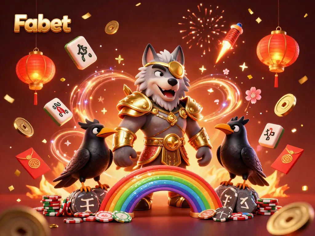 Experience the vibrant excitement of Fabet with this stunning 3D casino-themed illustration showcasing Norse mythology elements and casino motifs.