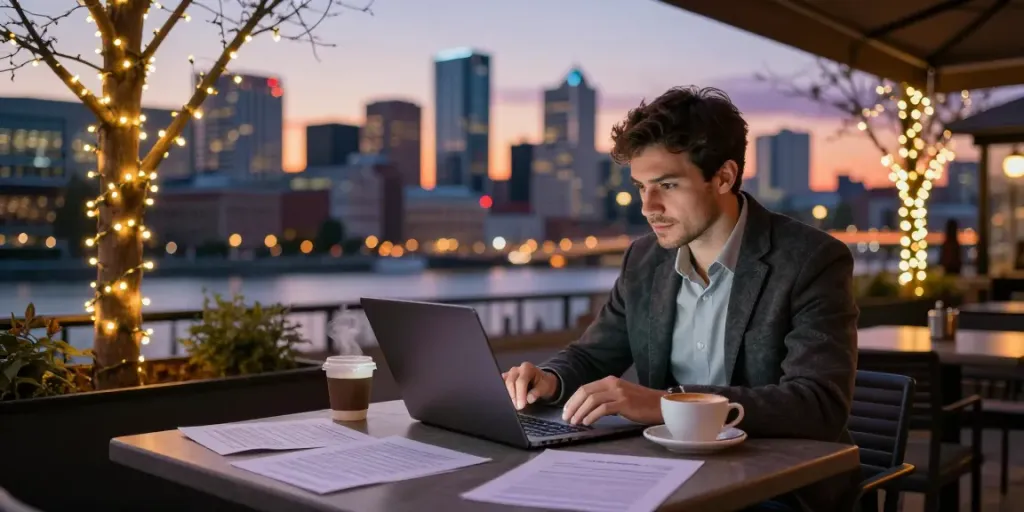 Financial planning for Edmonton loans in a cozy outdoor café setting