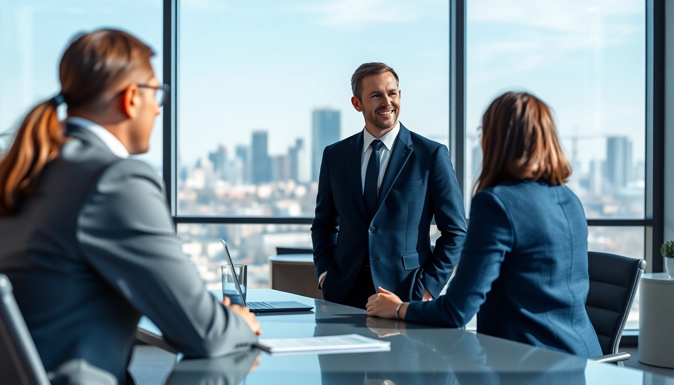 Headhunter Schweiz führt ein professionelles Gespräch in einem modernen Büro.