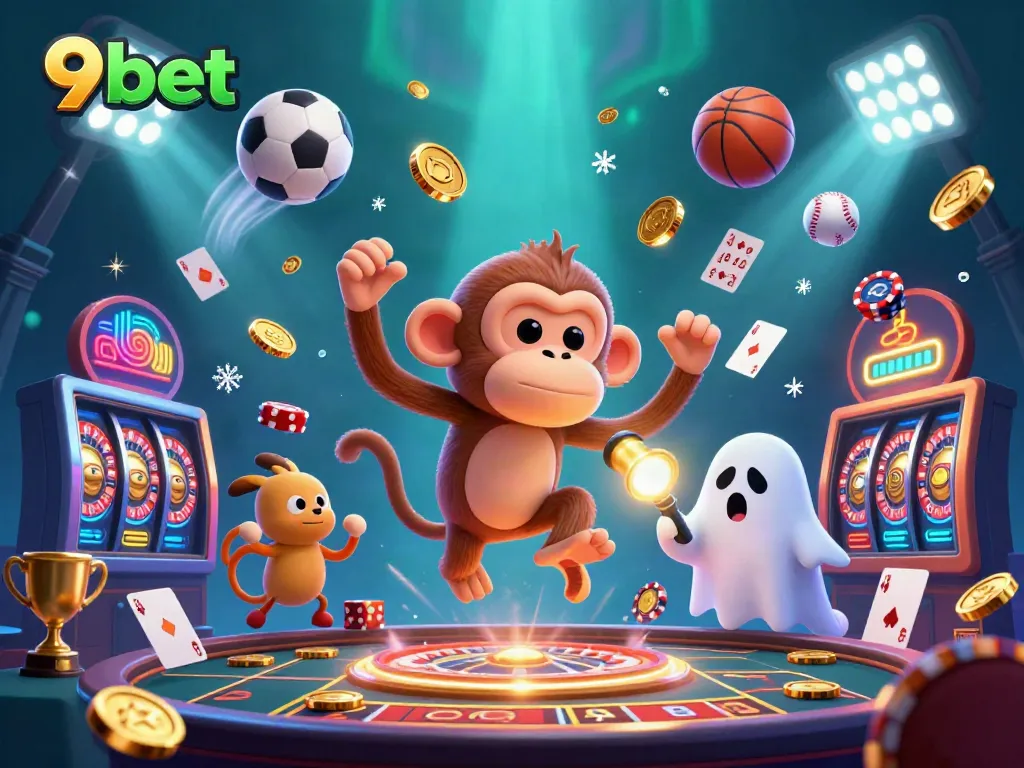 Engage with the thrilling 9bet casino experience featuring a playful poltergeist monkey and a ghost-hunter puppy.