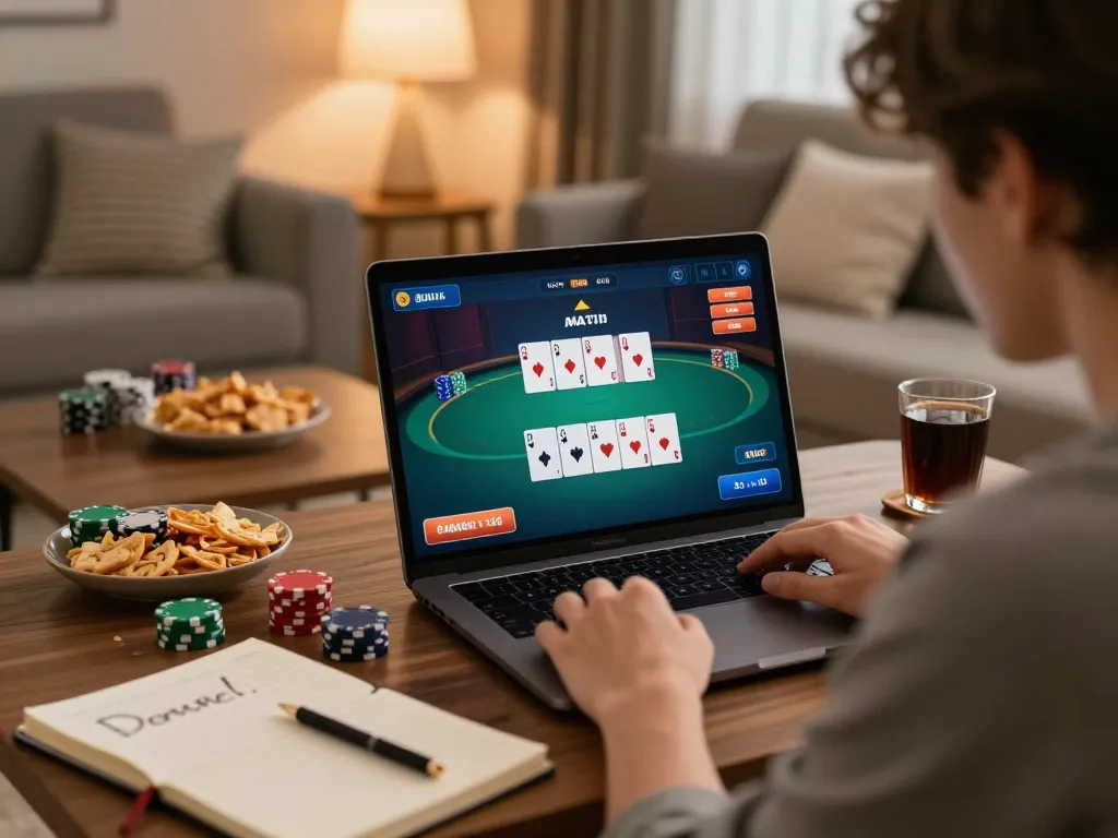 Engaging scene of a player enjoying online go 88 poker gaming at home with cozy atmosphere.