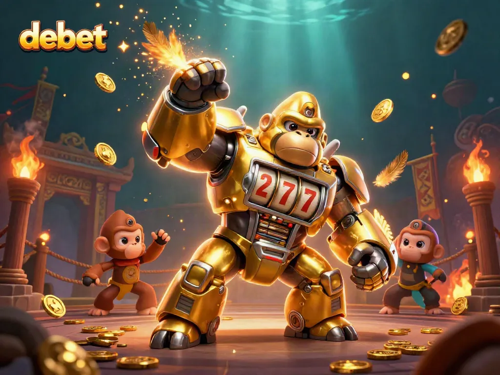 Experience thrilling gameplay at debet with an explosive golden gorilla mech and captivating casino elements.