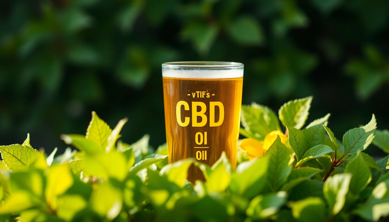 Fläschchen mit cbd öl zwischen frischen Hanfblättern, das die natürliche Reinheit hervorhebt.