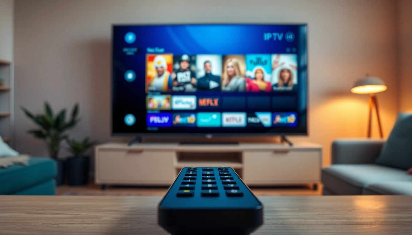 Die IPTV 12 Monate Benutzeroberfläche ist auf einem modernen Fernseher mit lebhaften Inhalten zu sehen.
