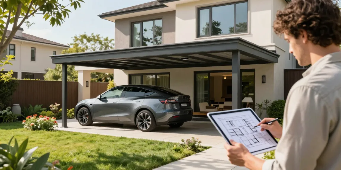 Carport bietet Schutz für das Auto in modernem Wohnambiente.