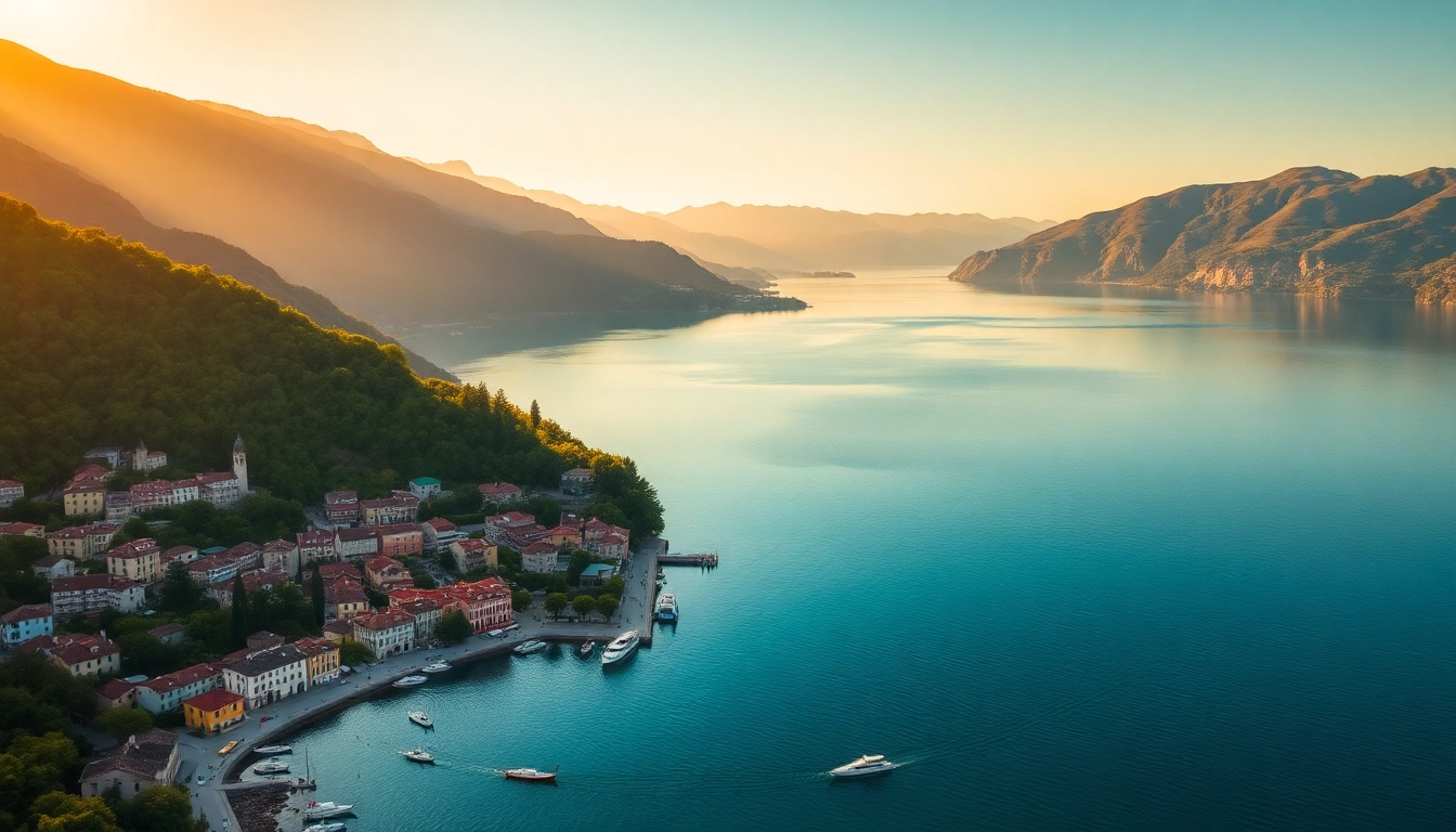 Gardasee Reisetipps: Eine atemberaubende Luftaufnahme des Gardasees mit lebendigem Wasser und charmanten Städten.
