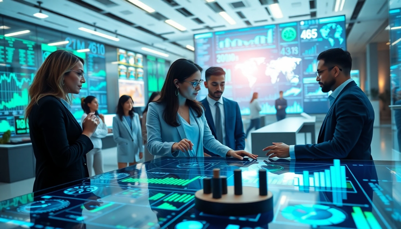 Analysing Internet Trends in a modern office setting with diverse professionals.