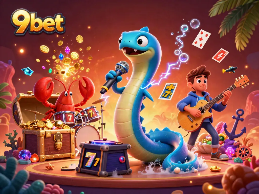 Experience vibrant gaming action at 9bet with a lively underwater casino party illustration.