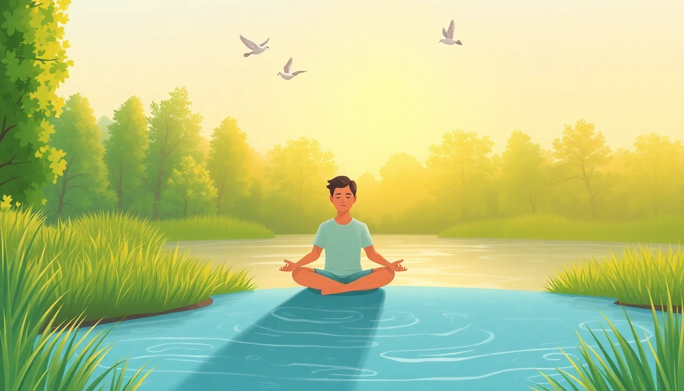 Enhancing emotional wellbeing through meditation in a tranquil natural setting.