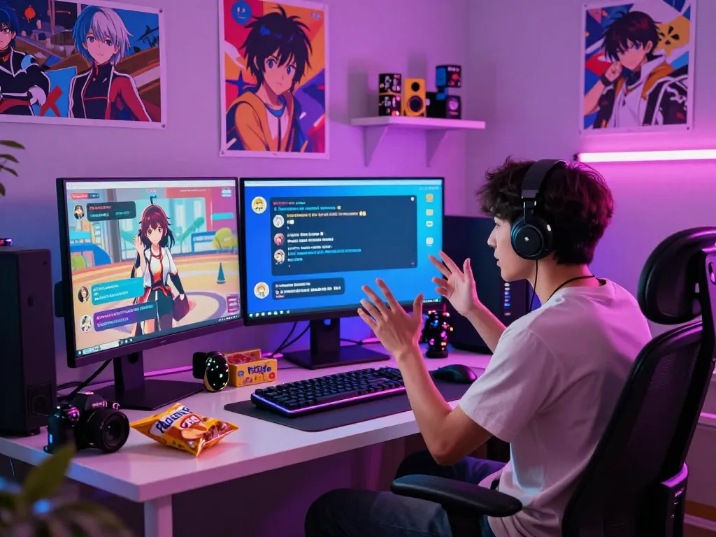 Engaging scene of a user interacting with an AI character in a colorful chat about hentai ai chat.