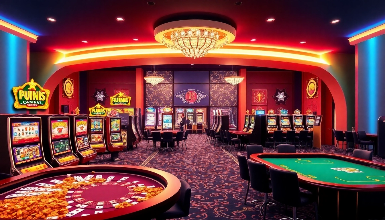 Interaktive Casino-Erfahrung in Online Casinos Österreich, mit verschiedenen Spielautomaten und eleganten Spieltischen.