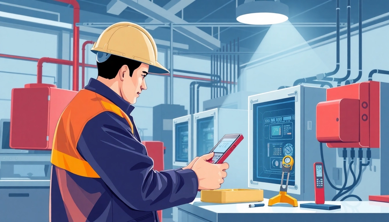 Technician performing DGUV V3 Prüfung on electrical equipment with precision tools in a well-lit workshop.