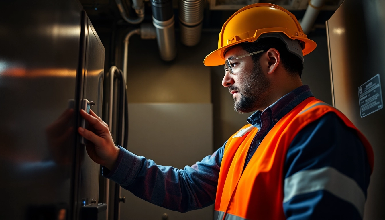 Engineer conducting a BGV A3 inspection on electrical equipment with careful scrutiny.