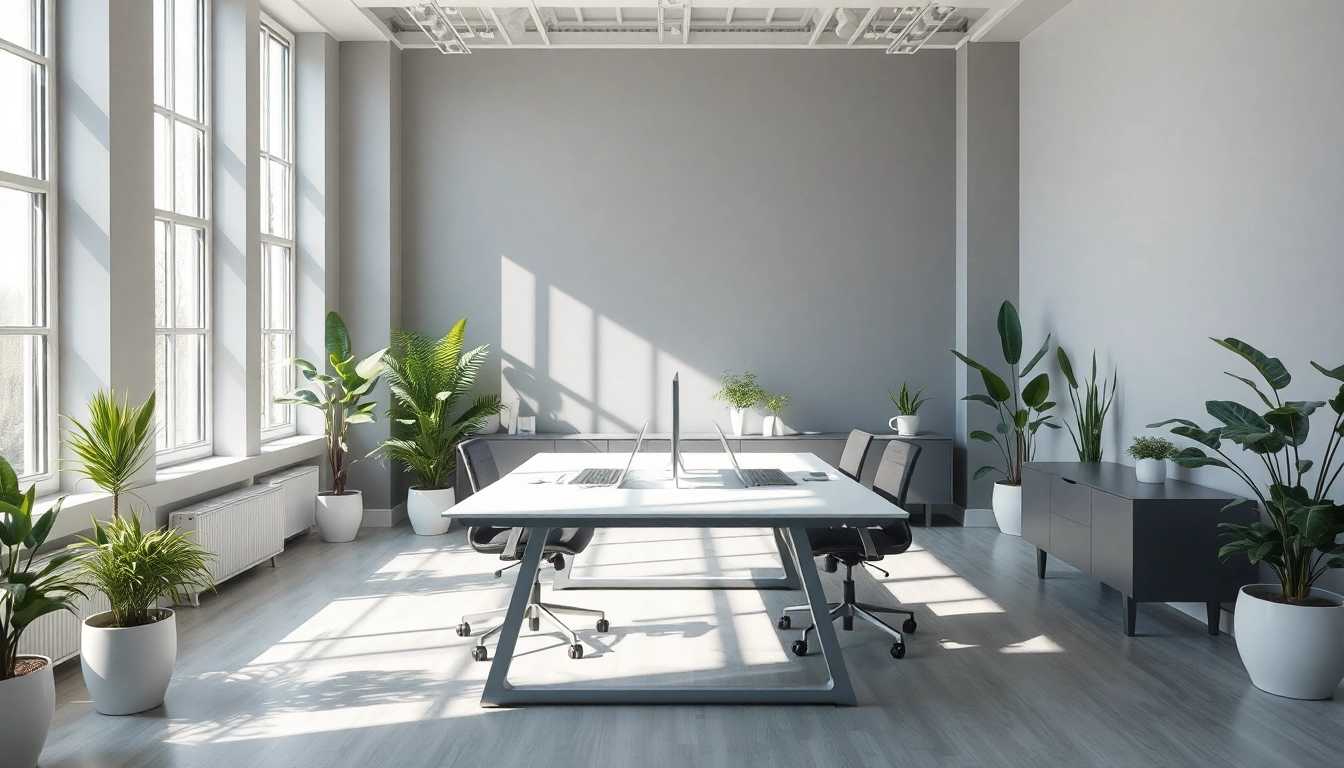 Moderne Büromöbel in einer inspirierenden Büroumgebung mit ergonomischem Design und viel Licht.