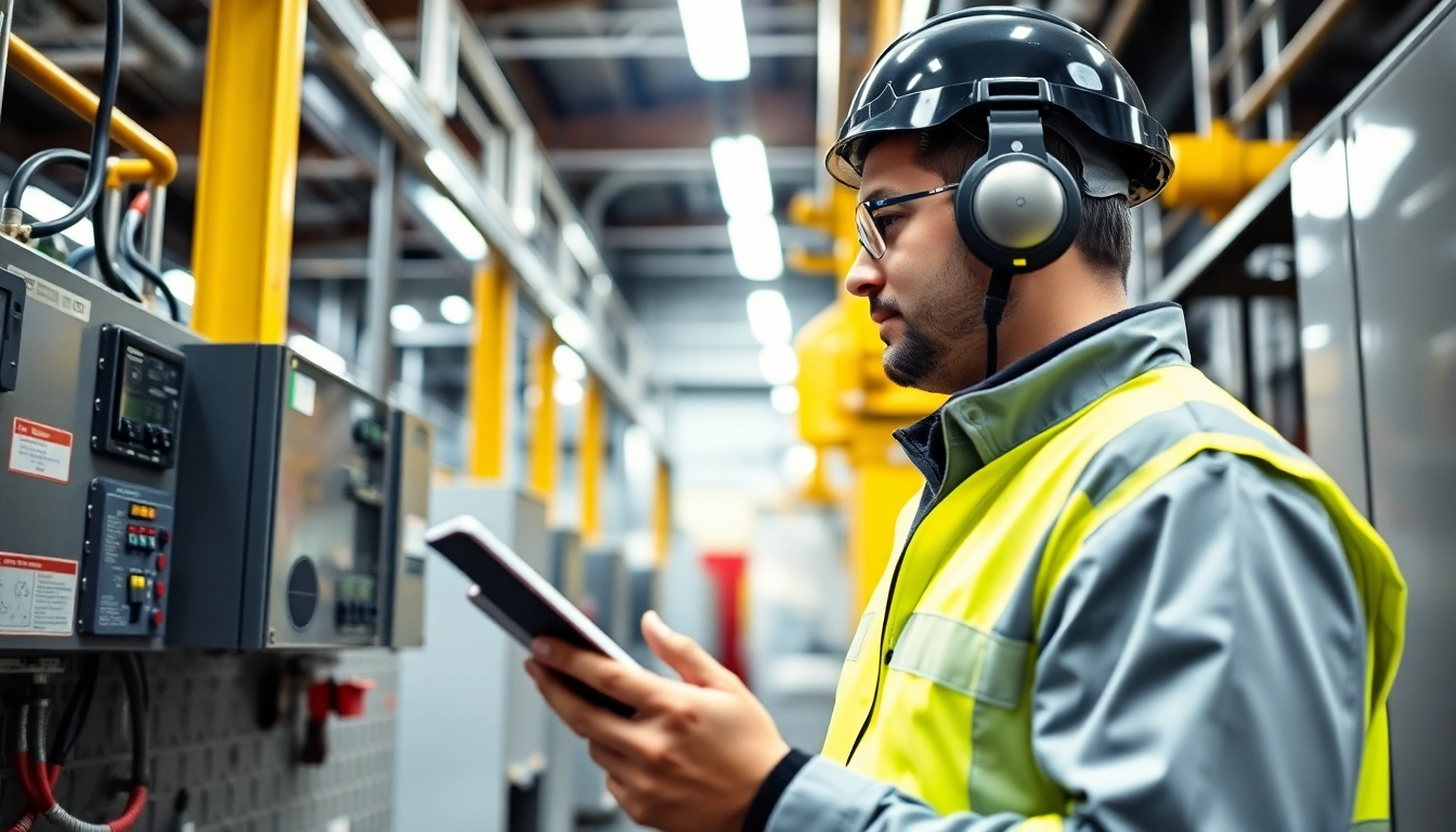 Technician performing a DGUV V3 Prüfung, ensuring safety and compliance in a professional environment.