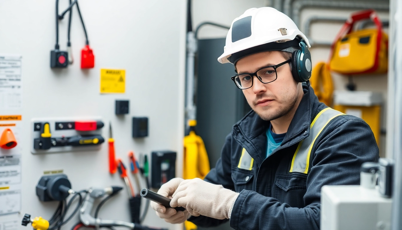 Technician conducting the DGUV V3 Prüfung to ensure safety compliance in an organized work environment.