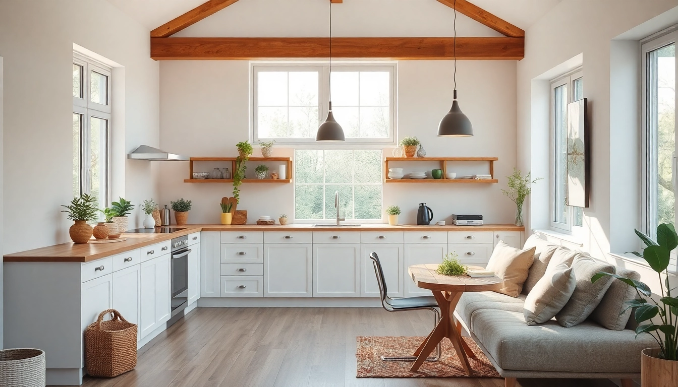 Inspirierende Hausrenovierung: Eine warme, einladende Wohnküche mit modernem Design und natürlichen Elementen.