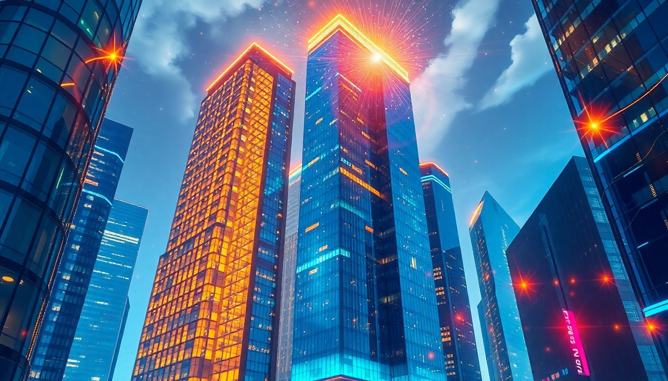 Visualisierung des Web-Rangs: Digitale Hochhäuser repräsentieren Websites in einem futuristischen Stadtbild.