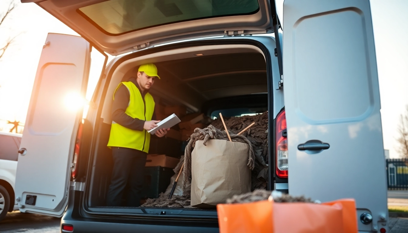 Schrotthändler Oberhausen bei der Abholung von Schrott in einem modernen Fahrzeug, umweltfreundlich und professionell.