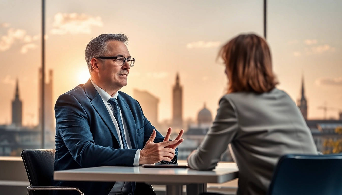 Headhunter Saarbrücken führt ein Beratungsgespräch in einem modernen Büro.