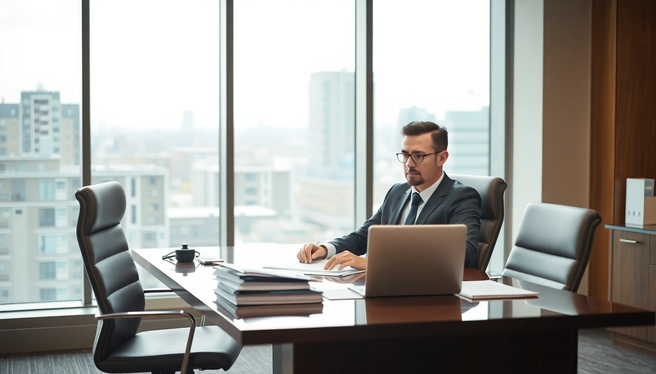 Headhunter CEO arbeitet strategisch im modernen Büro mit eleganter Einrichtung.