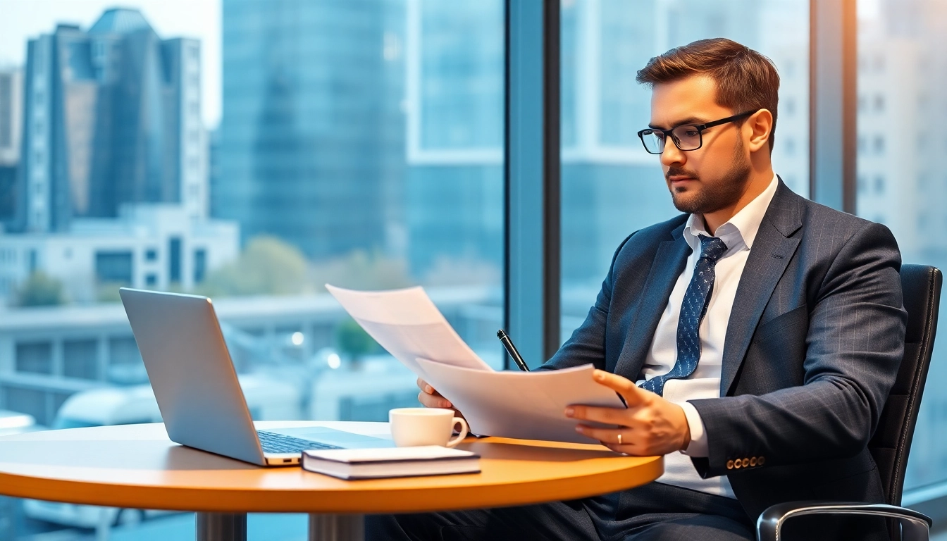 Headhunter Geschäftsführer analysiert Bewerberprofile in einem modernen Büro.