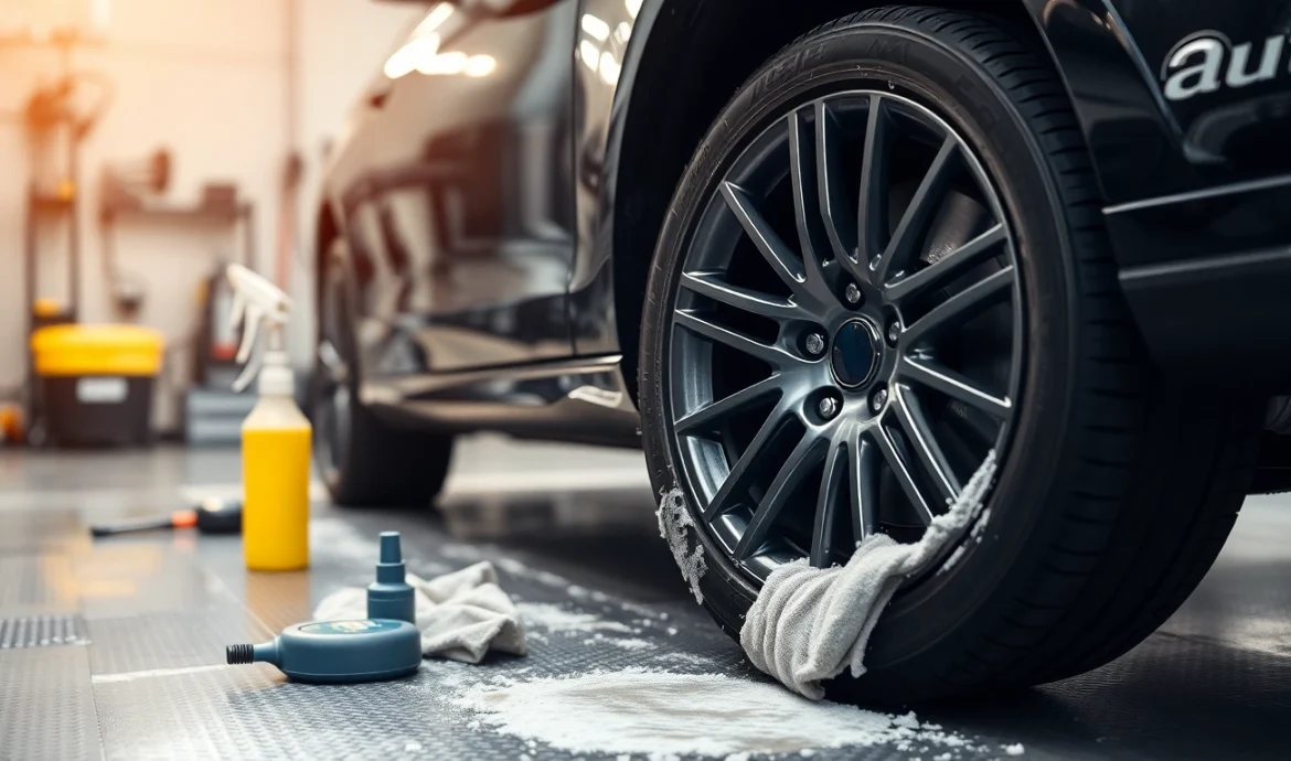Felgenreiniger Auto wird auf glänzende Felgen gesprüht für eine makellose Reinigung.