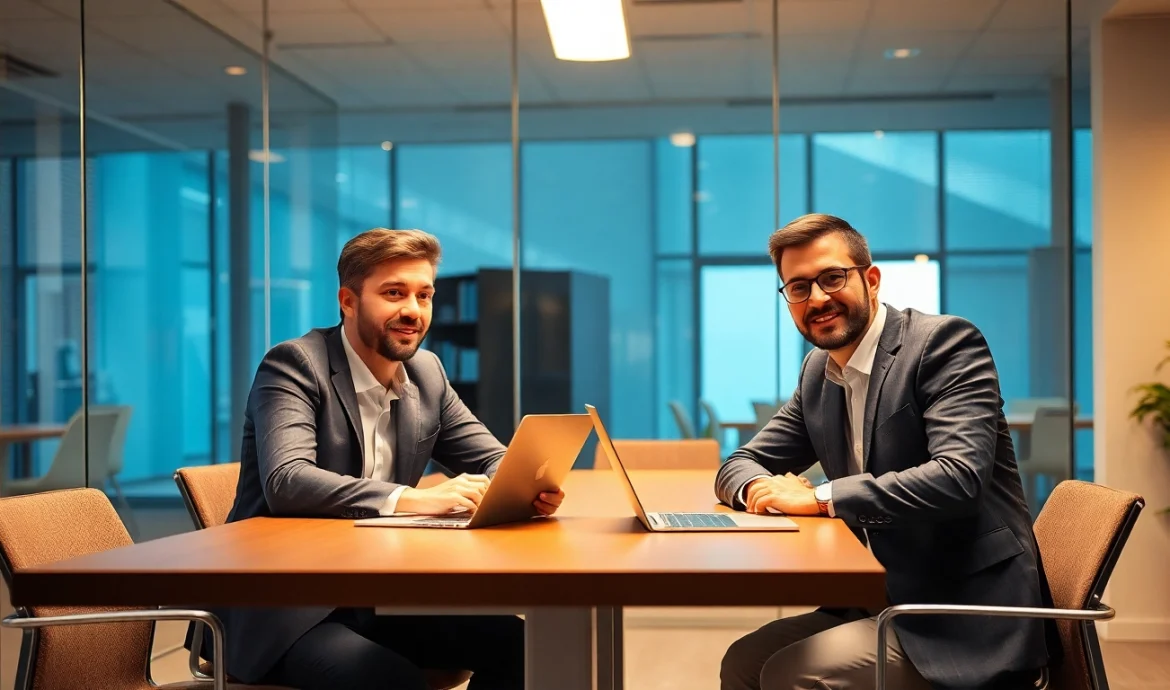 Professioneller Headhunter IT berät einen Klienten in einem modernen Büro, um digitale Fachkräfte zu finden.