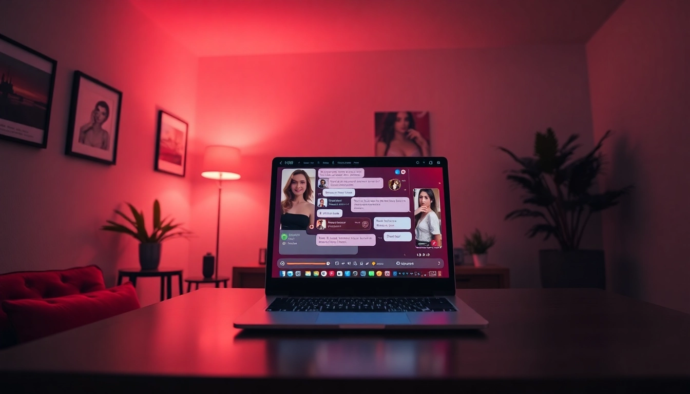 Engaging scene of a cozy virtual chat room showcasing a porn AI chat interaction with intimate digital elements.
