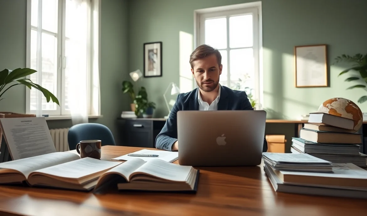 Zertifizierter Übersetzer bei der Arbeit, Betonung der Expertise des vereidigten Übersetzers.
