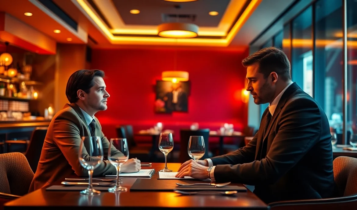Headhunter Gastronomie interview with candidates in an upscale restaurant setting.