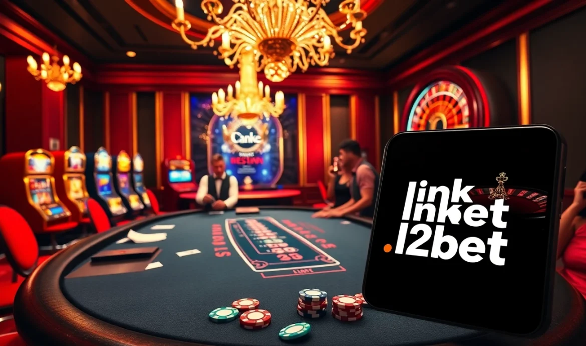 Experience the excitement of link 12bet with vibrant casino scenes featuring blackjack tables and roulette wheels.