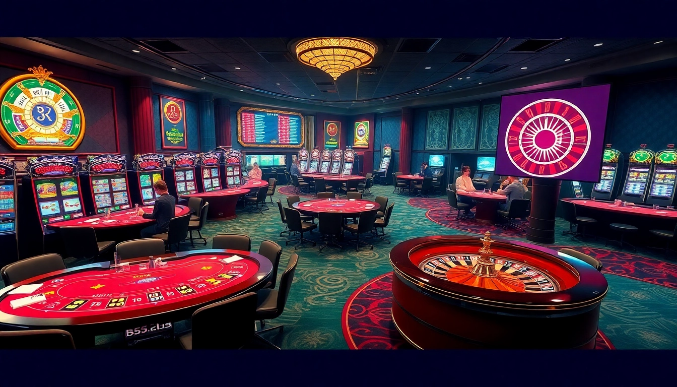 B52club players strategizing at poker tables in an elegant casino environment.