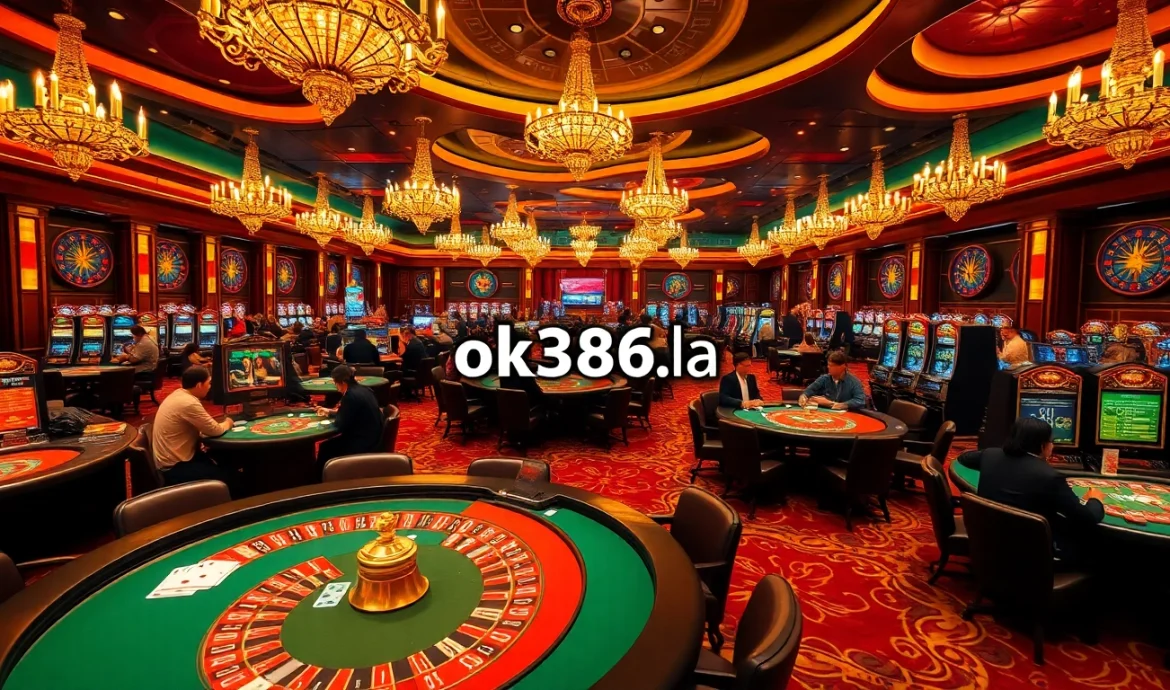 Experience the excitement of gambling at ok8386.la with a vibrant casino floor featuring roulette and poker action.