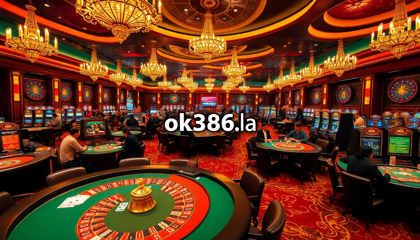 Experience the excitement of gambling at ok8386.la with a vibrant casino floor featuring roulette and poker action.