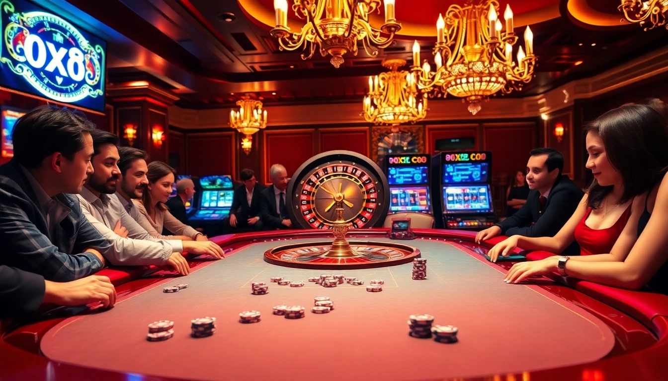 Players strategizing at an exciting poker table in a casino atmosphere at https://xx88.eu.com/.