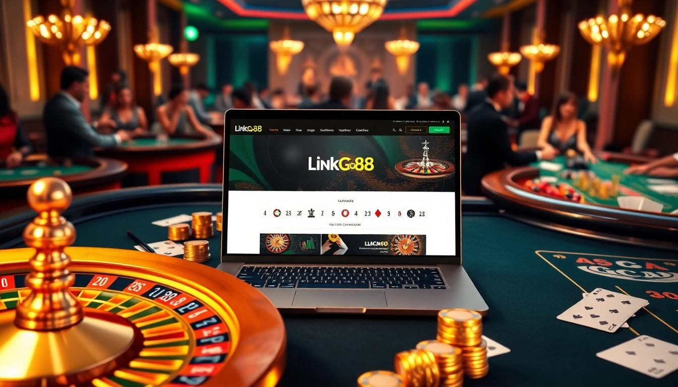 Experience thrilling gaming excitement with Link Go88 at a luxurious casino table featuring vibrant playing cards and poker chips.