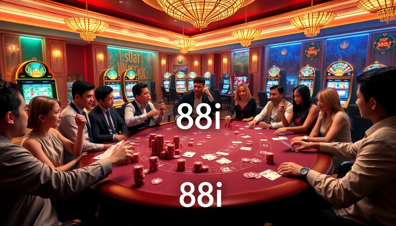 Engaged gamblers at 88i's premium poker table showcasing excitement and winning potential.