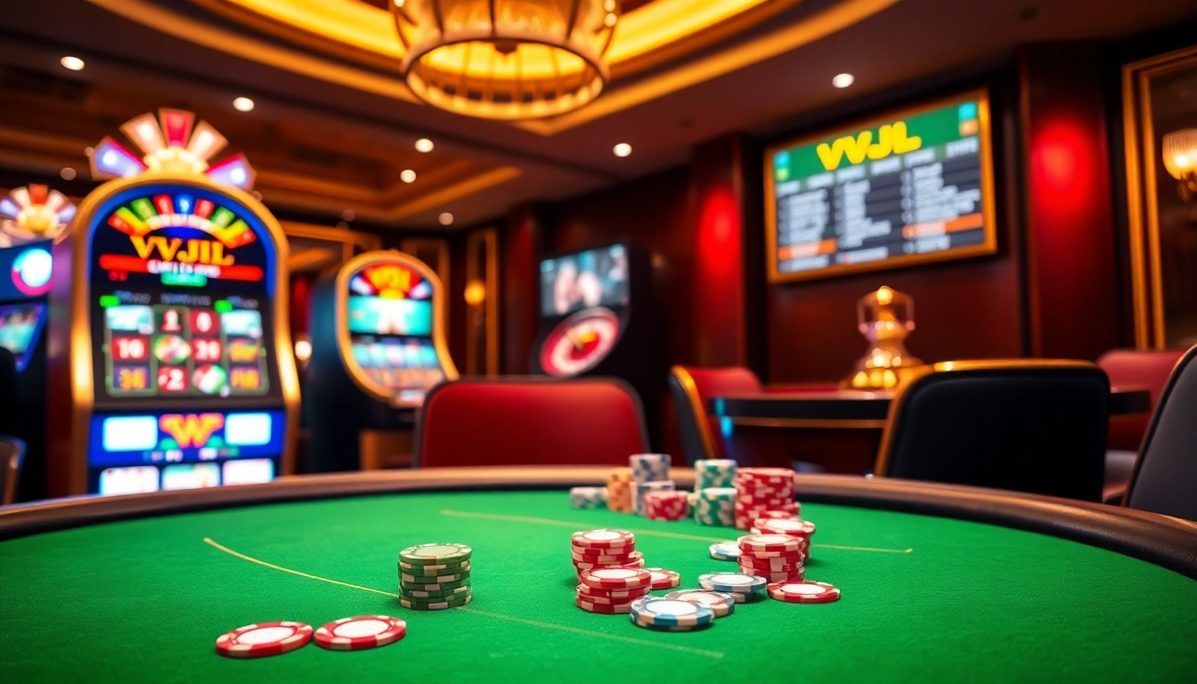 Players enjoying an exciting VVJL poker game at a luxurious casino table.