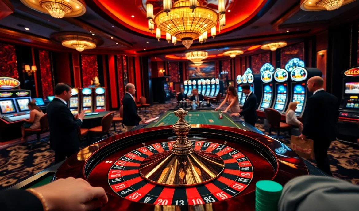 Experience the thrill of gambling at https://gk88.city/ with engaging casino visuals featuring roulette and slot machines.