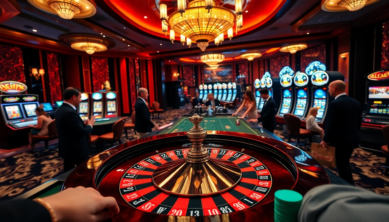 Experience the thrill of gambling at https://gk88.city/ with engaging casino visuals featuring roulette and slot machines.